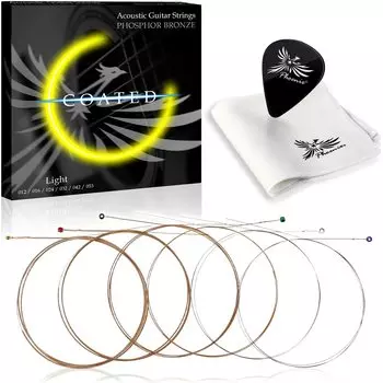 Phoenix Coated Strings Струны для акустической гитары Фосфорная бронза Прозрачный звук Четкое ощущение Естественное касание Цвет наконечника шеста Ткань Медиатор включен Термин