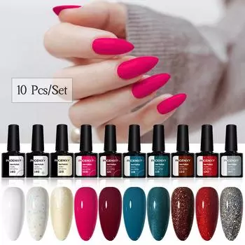 PHOENIXY 10-цветный яркий и блестящий гель-лак для ногтей, базовое покрытие и верхнее покрытие, смываемый гель для салонного маникюра своими руками в домашних условиях для девочек и женщин E