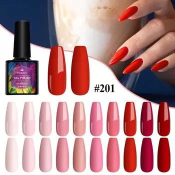 PHOENIXY, 10 шт., маникюрный перманентный блестящий гель-лак для ногтей, долговечный верхний базовый гель, отмачиваемый гель, УФ-светодиодный лак, модный блестящий дизайн ногтей