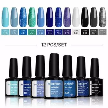PHOENIXY 12 цветов 8 мл гель-лак для дизайна ногтей УФ-светодиодный гель-лак для рисования быстросохнущий УФ-лаки лак DIY Маникюр Красота Инструменты Лак для ногтей 12PCS