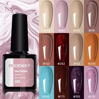 PHOENIXY 12 цветов 8 мл гель-лак для ногтей Soak Off UV Gel Polish Pink Glitter Red Series Nail Art Varnish 12PCS