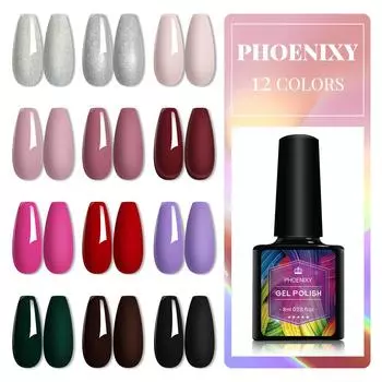 PHOENIXY, 12 цветов, гель-лак для ногтей, долговечный гель-лак, верхнее базовое покрытие, полуперманентный гель-лак, дизайн ногтей «сделай сам» color 1