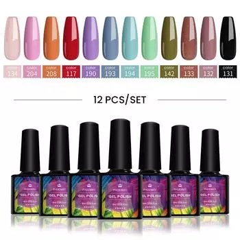 PHOENIXY, 12 цветов, гель-лак для ногтей, маникюрный набор, 8 мл, набор лаков для ногтей с полуперманентными блестками, УФ-светодиодный маникюрный гель-лак для ногтей