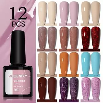 PHOENIXY 12 новых цветов лак для ногтей гель-лак Soak Off гель-лак для ногтей для полуперманентного дизайна ногтей светодиодный УФ-лампа гель-лак для ногтей color 1