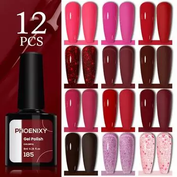 PHOENIXY 12 шт. 8 мл маникюрный перманентный блестящий гель-лак для ногтей долговечный верхний базовый гель для замачивания гель УФ-светодиодный лак модный блестящий дизайн ногтей color 1