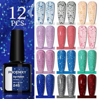 PHOENIXY, 12 шт./компл., блестящий гель-лак для ногтей, блестящий платиновый УФ-лак для дизайна ногтей, маникюрный лак 12PCS
