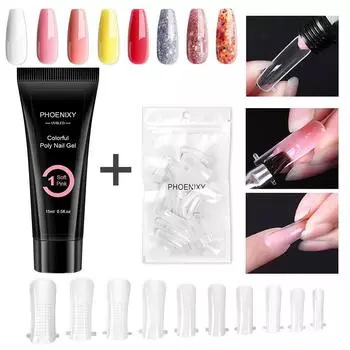 PHOENIXY 15 мл поли-гель для наращивания с набором форм для кончиков ногтей, лак для дизайна ногтей, быстро наращиваемый лак для ногтей, замачиваемый УФ-гель