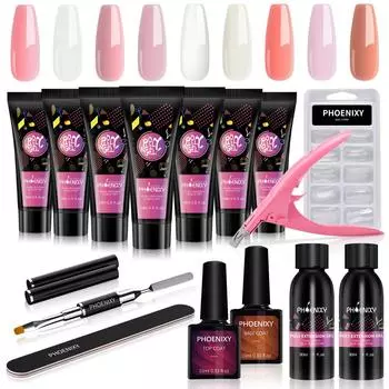 PHOENIXY, 15 мл, полигель для ногтей, набор гелей для ногтей, кристаллическое здание, прозрачные цвета, гель с набором инструментов для ногтей, набор гель-лаков для наращивания ногтей