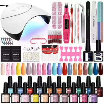 PHOENIXY, 20 цветов, гель-лак для ногтей, набор гель-лаков с лампой для ногтей 36 Вт, фреза для ногтей, маникюрный набор, основа для замачивания, верхнее покрытие, стартовый набор для гель-лаков Style 05