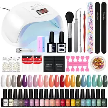 PHOENIXY 20 цветов гель-лака для сушки ногтей УФ-светодиодная лампа для замачивания гель-лака маникюрный набор и инструменты для самостоятельного украшения ногтей
