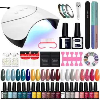 PHOENIXY 20 цветов гель-лака для сушки ногтей УФ-светодиодная лампа 36 Вт набор для маникюра с замачиванием гель-лака и инструменты для самостоятельного украшения ногтей Set 07