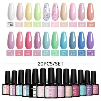 PHOENIXY, 20 цветов, набор гель-лаков для ногтей, набор гель-лаков для замачивания, маникюр, полупостоянные гибридные лаки, основа и верхний дизайн ногтей 20PCS