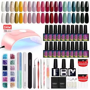 PHOENIXY, 20 шт., 8 мл, профессиональный набор для ногтей, набор гелей для ногтей с УФ-лампой для ногтей, 54 Вт, сушка, полуперманентный замачиваемый УФ-гель для ногтей, маникюрный набор