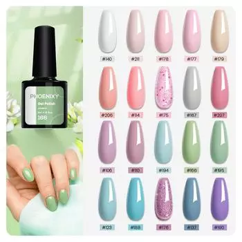 PHOENIXY 20 шт. чистый цвет 8 мл гель-лак для ногтей яркий для дизайна ногтей лак базовое верхнее покрытие светодиодная/УФ-лампа 20pcs