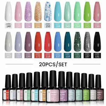 PHOENIXY, 20 шт., набор гель-лаков для ногтей, набор геля для замачивания с чистым цветом для дизайна ногтей, стартовый набор для начинающих, сделай сам, дома