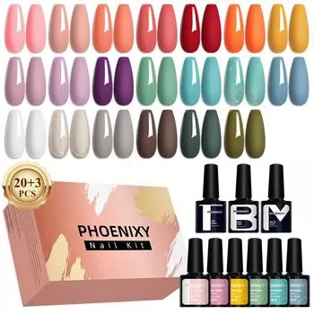 PHOENIXY 23 шт. гель-лак для ногтей и матовое верхнее покрытие Gloosy базовый полуперманентный набор гелей Vanrish, нужна УФ-лампа для ногтей 23PCS