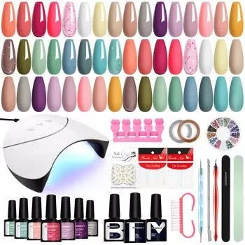PHOENIXY 24 цвета гель-лака для сушки ногтей УФ-светодиодная лампа 36 Вт, маникюрный набор для замачивания гель-лака и инструменты для самостоятельного украшения ногтей SET 01