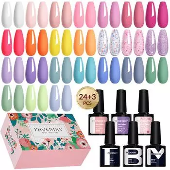 PHOENIXY 24 PCS Gel Nail Polish Set with Base and Glossy Matte Top Coat Soak off Gel Nail Set Suitable for All Seasons Gel Polish Gifts SET 01