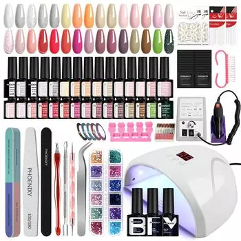 PHOENIXY 30 цветов набор гель-лаков для ногтей со светодиодной УФ-лампой, сушилка для ногтей, дрель для ногтей, инструменты для дизайна ногтей, дизайн ногтей «сделай сам», база, верхнее покрытие, маникюрный набор