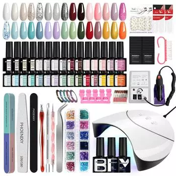 PHOENIXY 30 шт., набор гель-лака для ногтей с фрезой для ногтей, 36 Вт, лампа для ногтей, верхнее базовое покрытие, маникюрные инструменты, дизайн ногтей, подарок для женщин