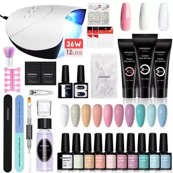PHOENIXY 36 Вт лампа для ногтей с 8 мл гель-лаком для дизайна ногтей 6 шт. набор поли УФ-геля для ногтей для наращивания ногтей лак для ногтей дрель для ногтей набор маникюрных инструментов