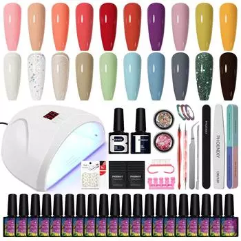 PHOENIXY 36 Вт УФ-светодиодная лампа для ногтей Сушилка для отверждения ногтей 8 мл Гель-лак для ногтей Гель-лак Инструменты для дизайна ногтей Полный набор Базовое верхнее покрытие Гель-лак для ногтей Стартовый набор