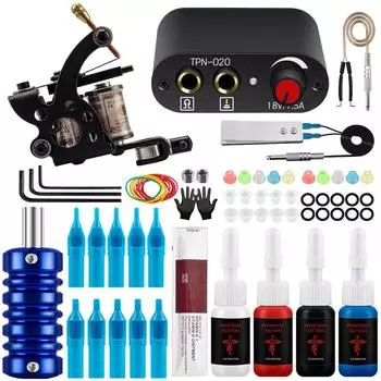 PHOENIXY 4 шт., пигментные чернила, комплект машин для татуировки, полный источник питания для татуировки, ручки для татуировки, инструменты для боди-арта, набор для татуировки