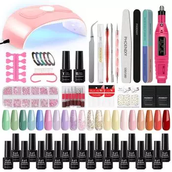 PHOENIXY 54 Вт светодиодная УФ-лампа Профессиональный набор для ногтей 5 мл Гель-лак для ногтей Сушилка для ногтей Сверло для ногтей Машина для замачивания Маникюрный набор и инструменты для украшения дизайна ногтей Set 05