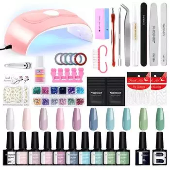 PHOENIXY 54 Вт УФ-светодиодная лампа для ногтей Сушилка для ногтей Лак для ногтей 5 мл Гель-лак для ногтей Верхнее базовое покрытие Стартовый набор Наборы инструментов для дизайна ногтей с замачиванием Маникюрный набор