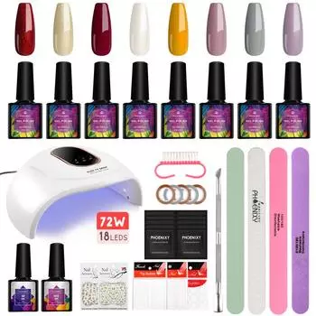 PHOENIXY 72 Вт светодиодная УФ-лампа для отверждения ногтей для полуперманентного набора гель-лаков для ногтей маникюрные инструменты верхнее базовое покрытие набор для дизайна ногтей лак УФ-гель Set 01
