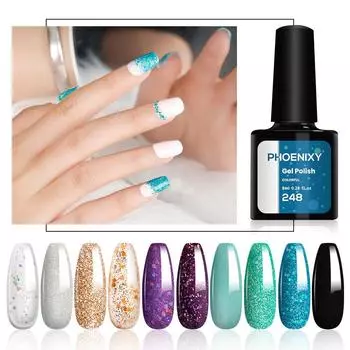 PHOENIXY, 8 мл, блестящий УФ-гель для ногтей, блестящие блестки, замачиваемый УФ-гель-лак, красочный гель-лак для ногтей, лак для дизайна ногтей «сделай сам» 250