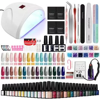 PHOENIXY 8 мл гель-лак для ногтей, сушилка для ногтей, 36 Вт, УФ-светодиодная лампа, фреза для ногтей, замачиваемый гель-лак, маникюрный набор и инструменты для украшения дизайна ногтей своими руками