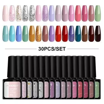 Phoenixy 8 мл набор гель-лаков для ногтей 30 цветов УФ-гель-лак для ногтей стартовый набор Soak Off блестящий блестящий гель-лак для ногтей набор лаков для ногтей подарки маникюрный набор