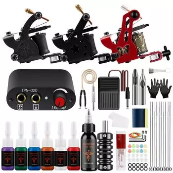 PHOENIXY Набор для татуировки для макияжа, машина для использования в помещении, профессиональный лайнер, шейдерное устройство, перманентные чернила, источник питания для татуировки, принадлежности для окрашивания пигментов для макияжа set 01