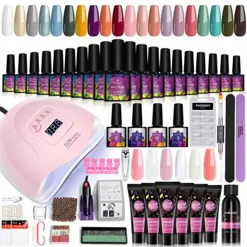 PHOENIXY Набор инструментов для ногтей для наращивания ногтей Набор гель-лаков для ногтей Акриловый набор Полигель для ногтей Набор с УФ-светодиодной лампой для ногтей Наборы гелей для ногтей Маникюрный набор