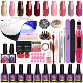 PHOENIXY Nail Art Set 10 цветов Гель-лак с УФ-гелевой сушильной лампой для наращивания ногтей Гель-дрель для ногтей Маникюрные инструменты для дизайна геля для ногтей set 01