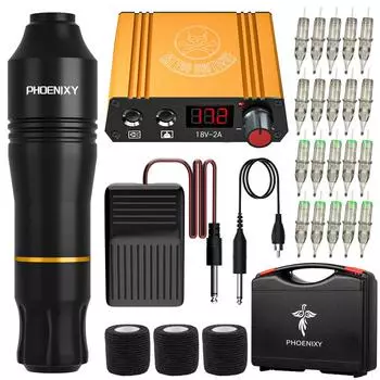 PHOENIXY Rotary Pen Tattoo Kit LCD Блок питания для перманентного макияжа Картридж татуировки Набор для начинающих художников-татуировщиков set 01