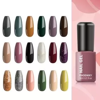 PHOENIXY, женский модный уход за ногтями, 6 мл, однотонный гель-лак для ногтей, отмачиваемый гель-лак для дизайна ногтей, маникюрный салон, УФ-светодиодная лампа, гель-лак 18 colors