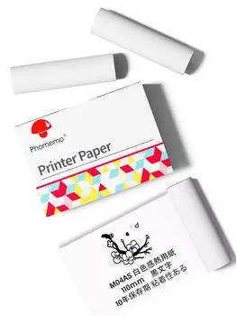 Phomemo M04AS M04S Совместимая с принтером термобумага в рулонах 110 мм Белая лента Набор из 3 шт. Термобумага Phomemo для термопринтера Печать на этикетках