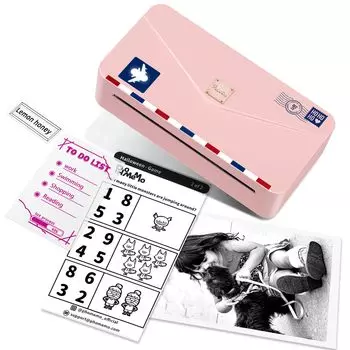 Phomemo M04AS Мобильный термопринтер Mini, совместимый с термопринтером Photo Note, умная Bluetooth-наклейка для заметок, идеально подходит для Поставляется с 1 рулоном 110 мм розовый