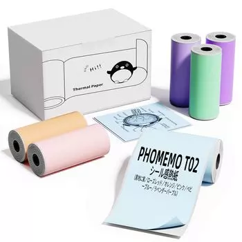 Phomemo T02 Оригинальная термобумага, набор из 6 рулонов термобумаги, портативный карманный Bluetooth-принтер, бумага для печати наклеек, самоклеящаяся термобумага