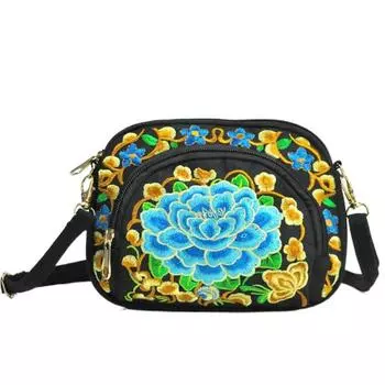 Phone Bag Ethnic Style Message Bag Peony Zipper Flower Purse Wallets Shopping B