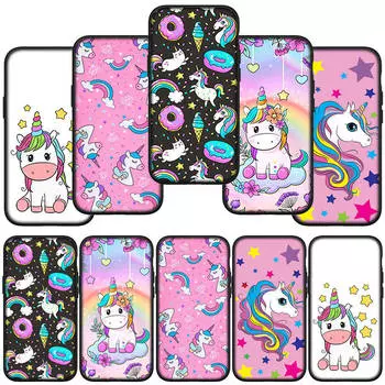 Phone Case for Samsung Galaxy S24 S23 iPhone 15 14 Xiaomi Redmi Note 13 12 11 8 10 9 Pro Max X XR S22 S20 13C OPPO A15 Huawei Pink Unicorn Horse Cover