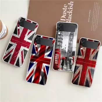 Phone Case For Samsung Galaxy Z Flip 3 4 5 fold High Hard PC Shell For Galaxy Z Flip 3 5 Clear Cover England UK flags Galaxy Z Flip 3
