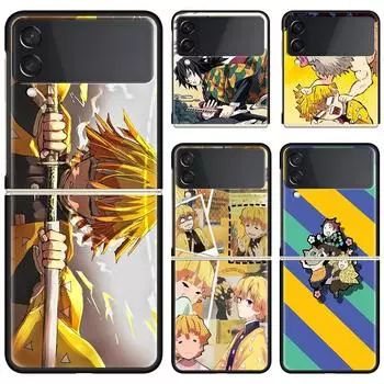 Phone Case For Samsung Galaxy Z Flip 3 5G Black Hard Cover ZFlip 3 Luxury Shockproof Bumper Cases Fundas Anime Demon Slayer Capa Samsung Z Flip 3