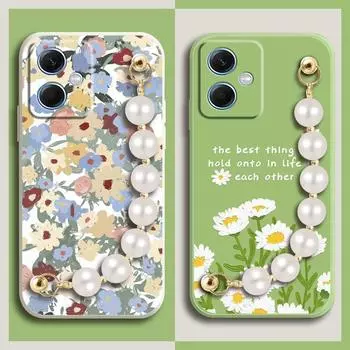 phone case protective case Phone Case For Redmi Note12 5G Skin feel silicone Solid color Nordic style Bear bracelet Redmi Note12 5G