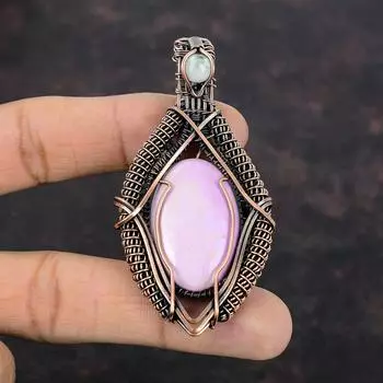 Подвеска из фосфосидеритового камня, обернутая медной проволокой, подвеска ручной работы, ювелирные изделия для подарка, ювелирные изделия из медной проволоки, подвеска из радужного лунного камня