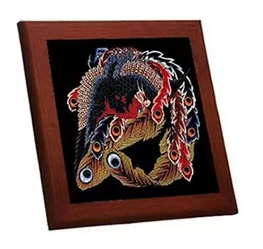 Photo tile with wooden frame of Katsushika Staring x Hokusai s Happo Phoenix (Ukiyo-e series) (M size 19.2 19.2 cm)