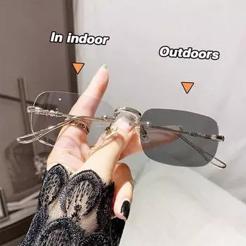 Photochromic Anti-blue Glasses Frameless Temperament Flat Lens Trend Glasses Men Glasses