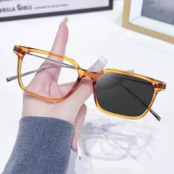 Photochromic Square Sunglasses Rectangle Fashion Women Men Sun Glasses Female Male Metal Frame Anti Blue Light Plain Glasses MULTI